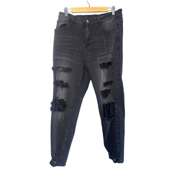 SHEIN Curve 1XL Black Distressed Ripped Skinny Jeans Women’s Plus Size - Picture 1 of 5